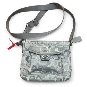 Coach Signature Penelope Silver‎ Canvas Swingpack Turnlock Crossbody Purse Small